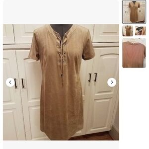 JESSICA HOWARD…Super soft faux fawn color  suede lace up, lined sheath!  Size 8
